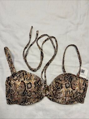 Aubade Snake-Print Padded Bikini Top in Taupe, Black, Cream leopard animal print